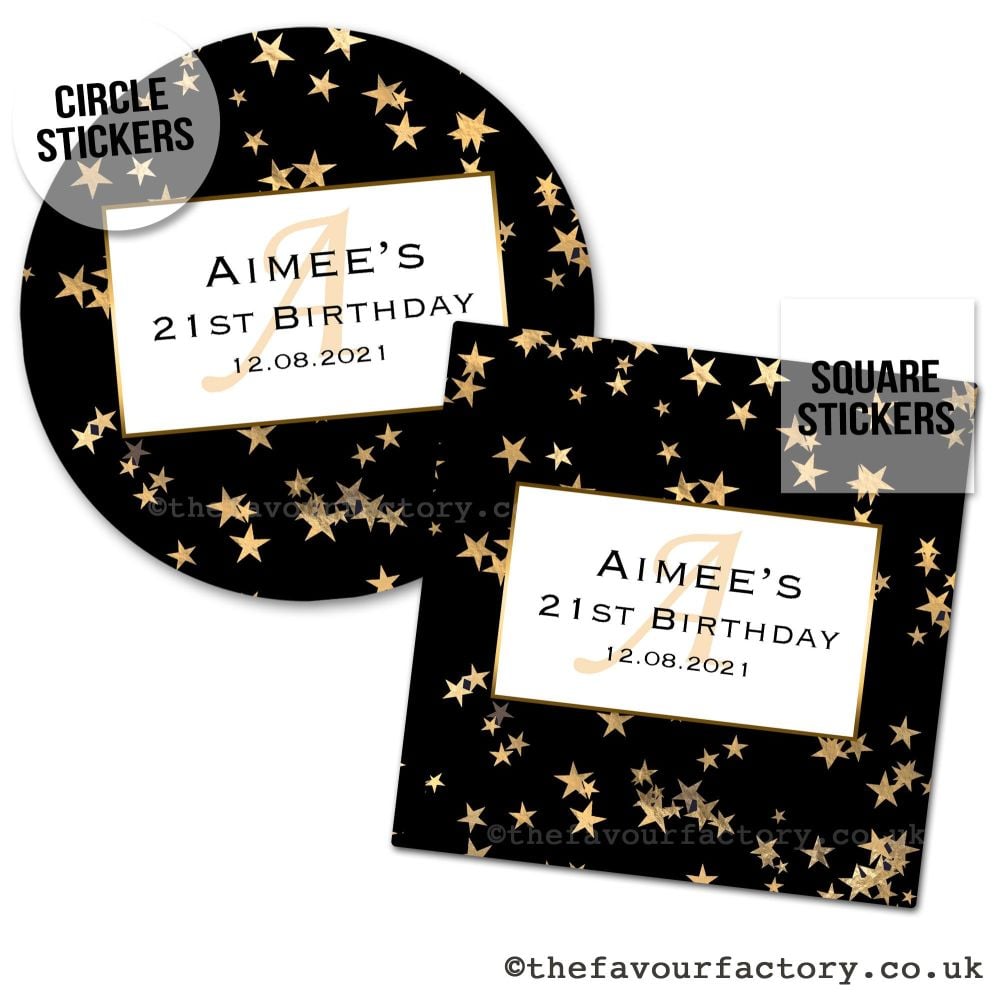 Birthday Favour Stickers Gold Polka Dot Stars - A4 Sheet x1