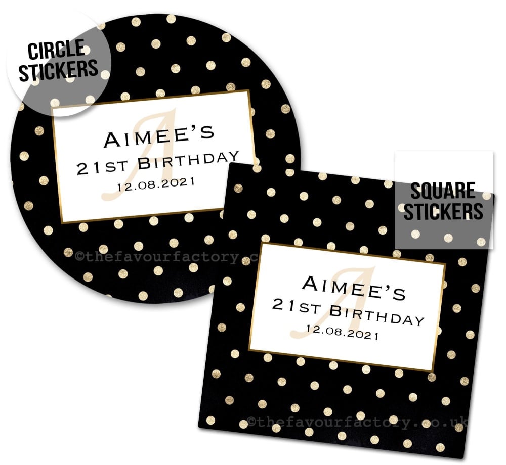 Birthday Favour Stickers Gold Polka Dots - A4 Sheet x1