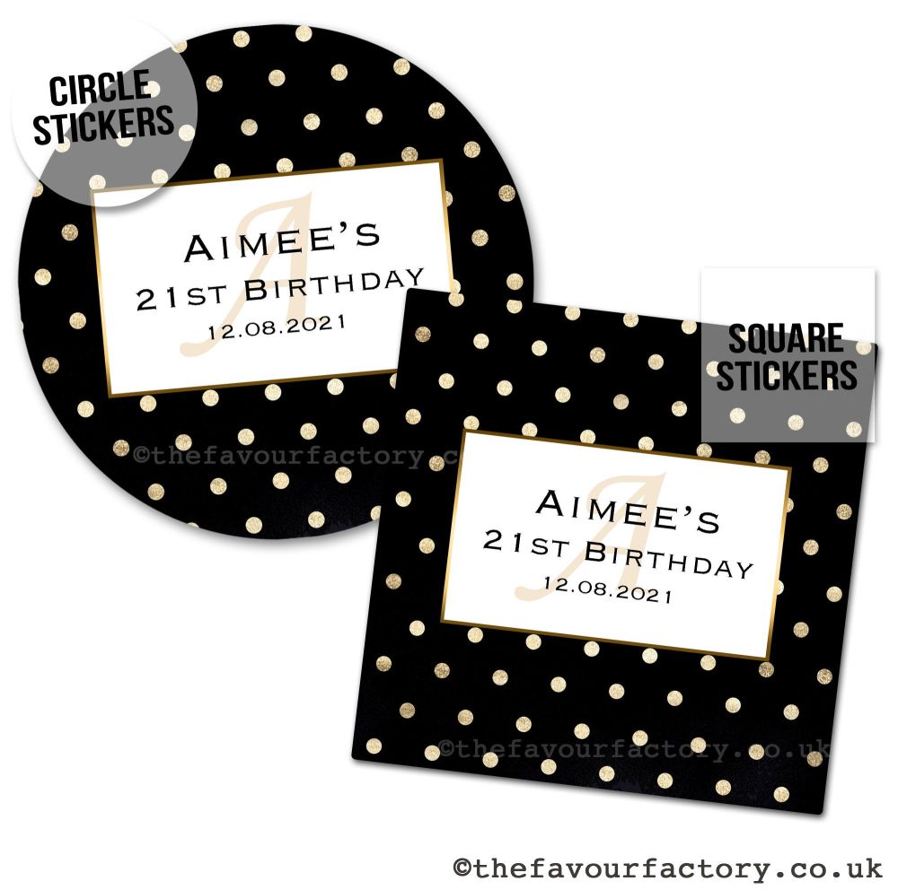 Gold Polka Dots Personalised Birthday Stickers