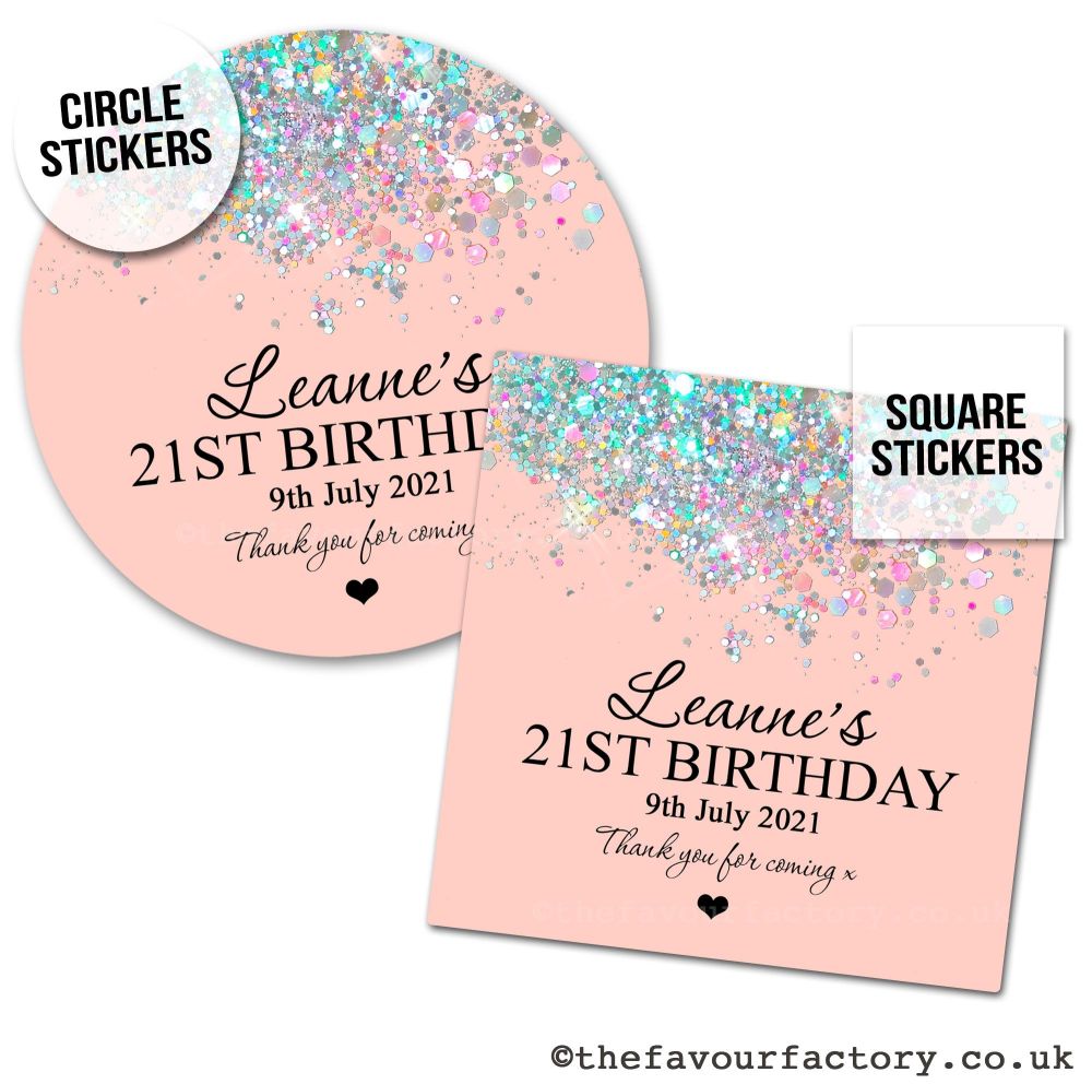 Birthday Favour Stickers Iridescent Glitter Confetti Rose Gold - A4 Sheet x