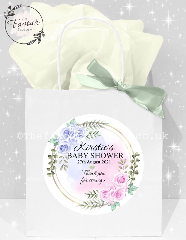 Baby Shower Party Bags Pink & Blue Roses x 1