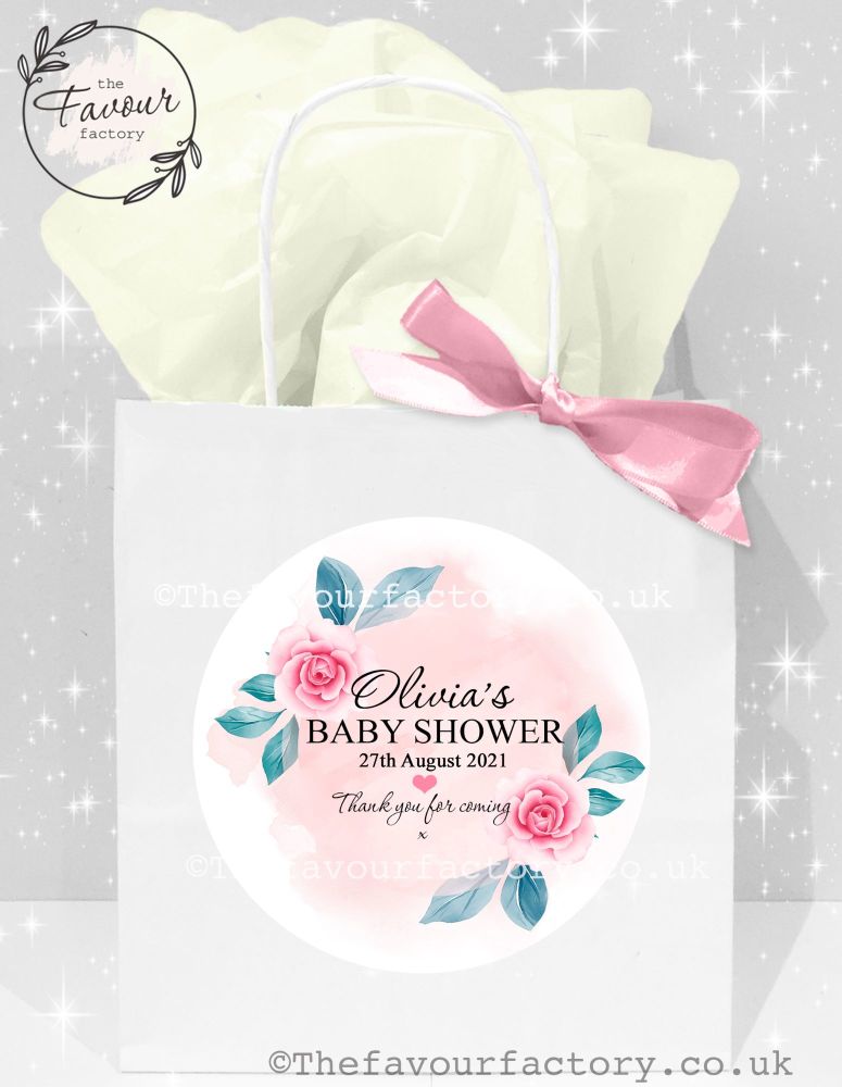 Baby Shower Party Bags Pink Floral Rainbow x 1