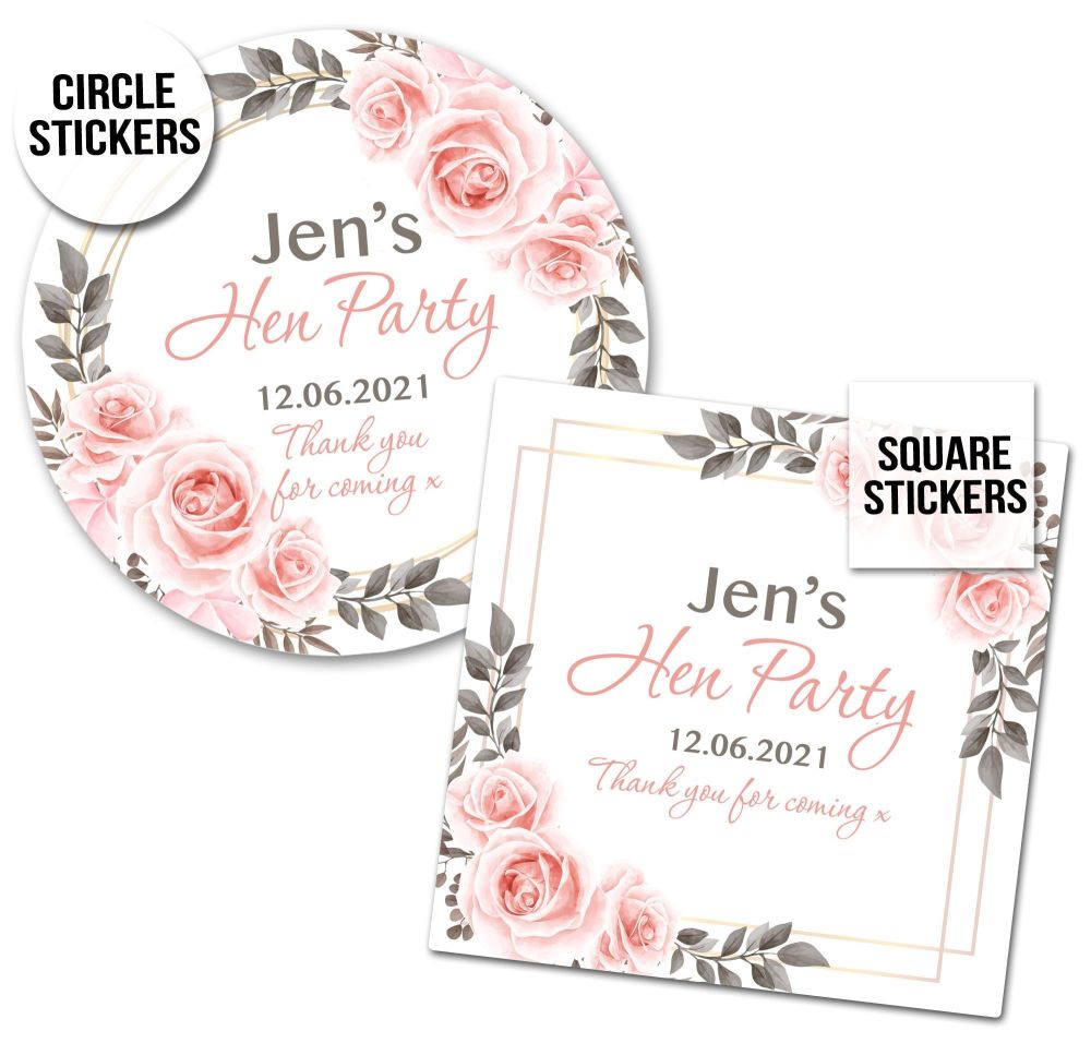 Hen Party Favour Stickers Boho Blush Roses x1