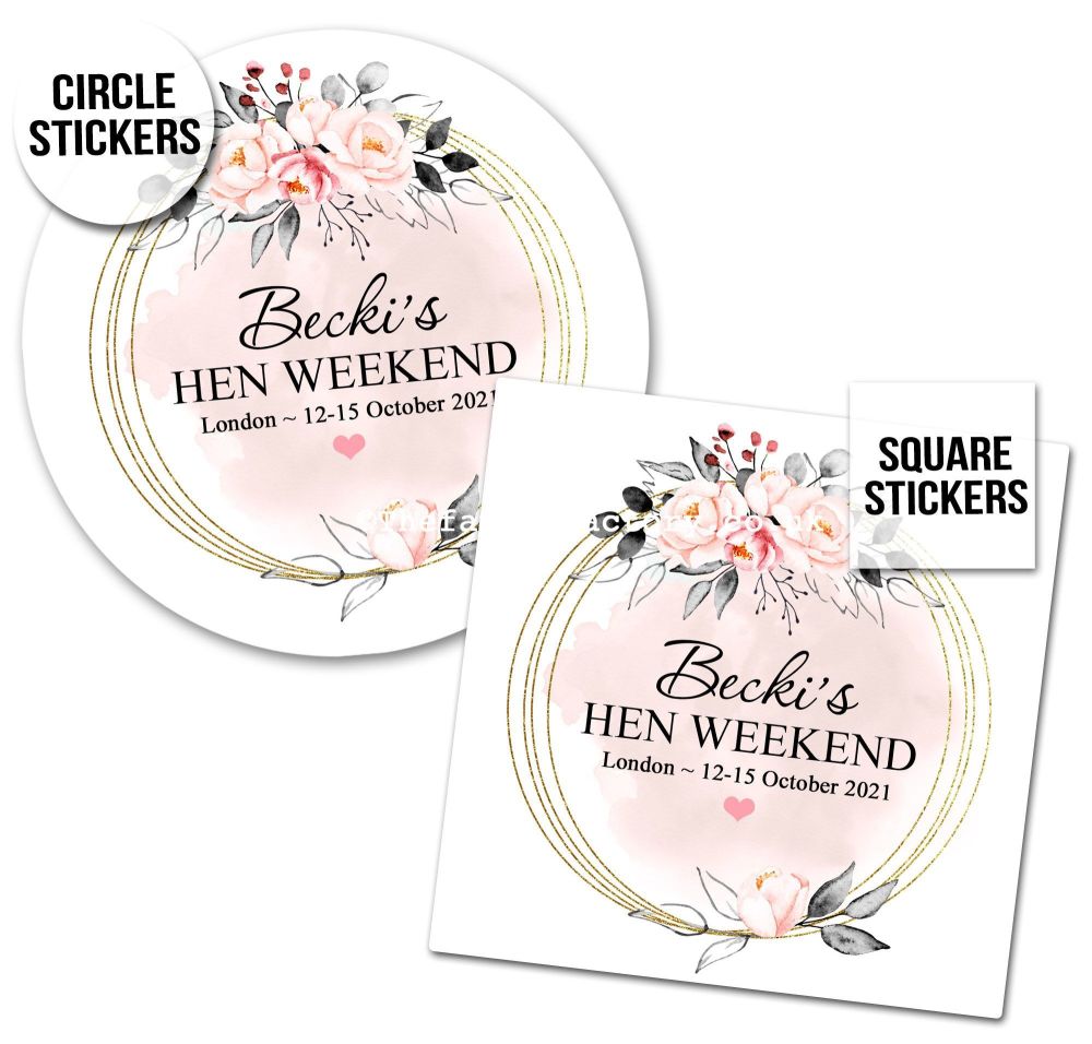 Hen Party Favour Stickers Boho Blush Floral Grey Leaves x1
