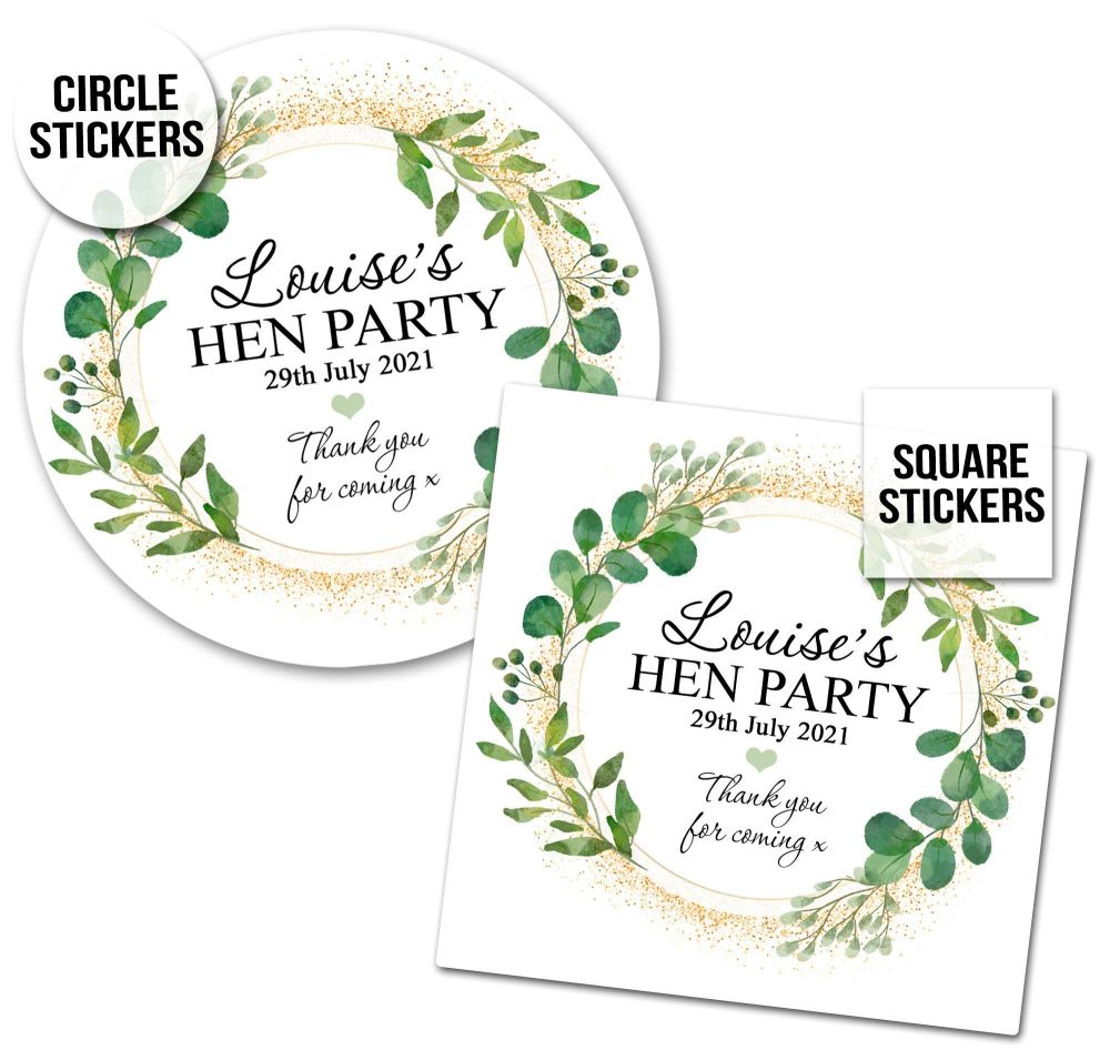 Hen Party Stickers Personalised Botanical Gold Dust
