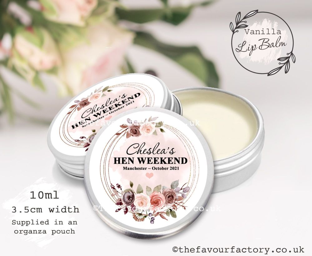 Hen Party Lip Balms Favours Autumn Watercolour Floral Frame x1