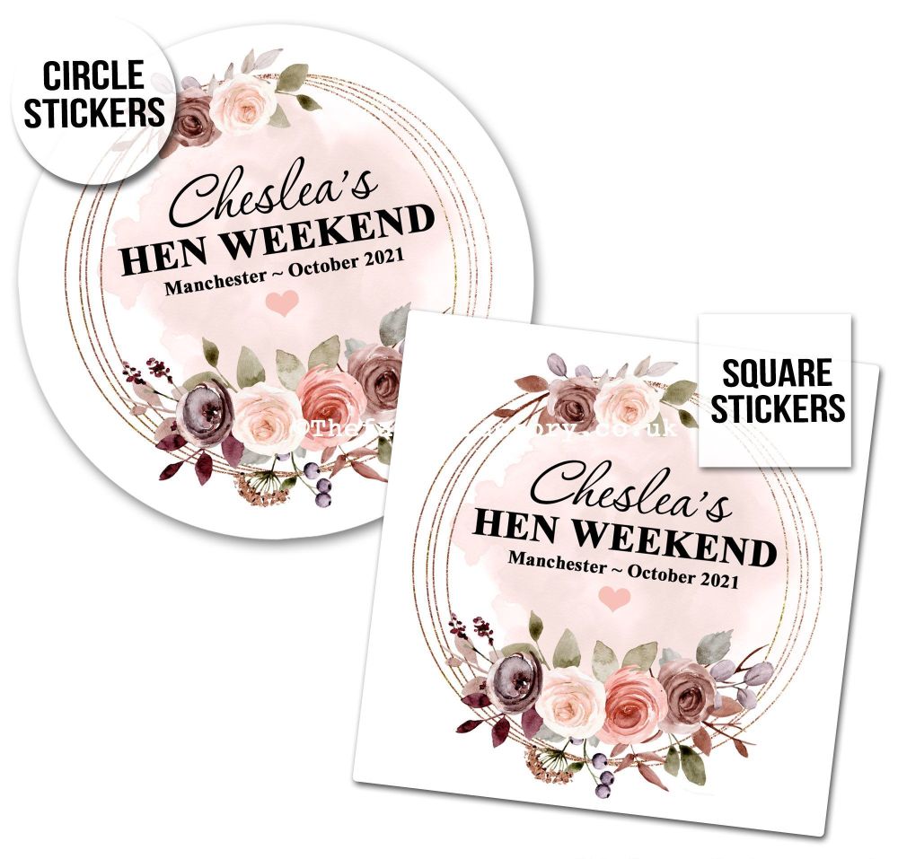Hen Party Stickers In An Autumn Floral Frame Design