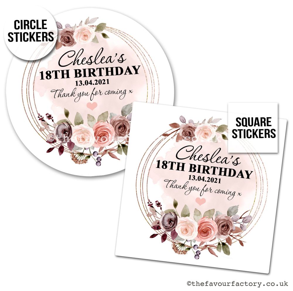 Birthday Favour Stickers Autumn Floral Frame - A4 Sheet x1