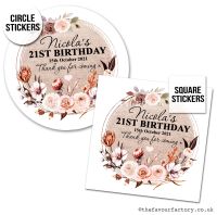 Personalised Stickers Adult Birthday Autumn Floral Burlap Frame - A4 Sheet x1
