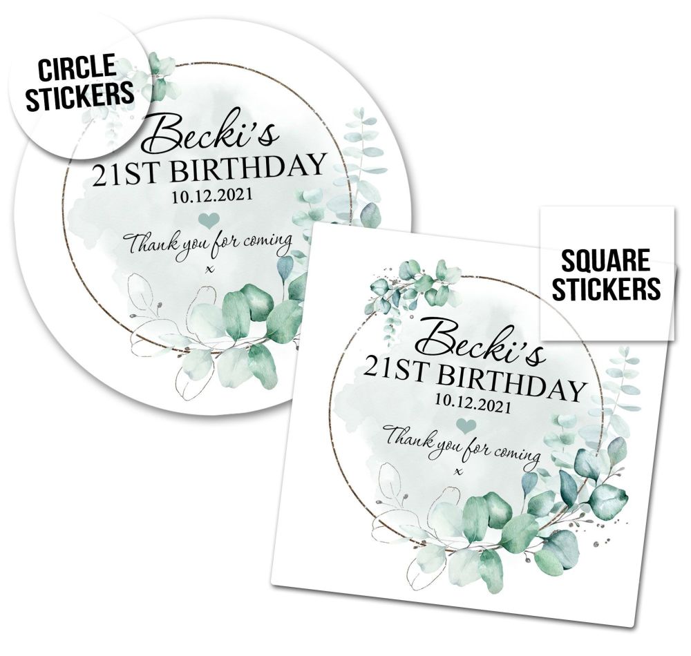 Birthday Favour Stickers Botanical Elegant Eucalyptus - A4 Sheet x1