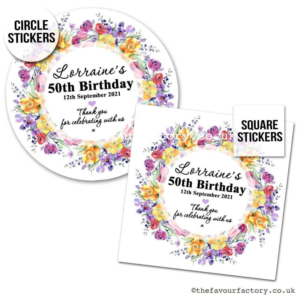 Birthday Favour Stickers Wild Flowers - A4 Sheet x1