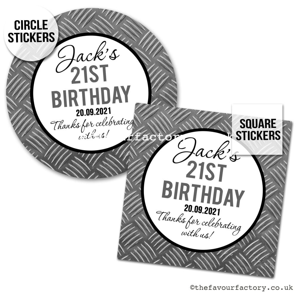 Birthday Favour Stickers Steel Texture Effect - A4 Sheet x1