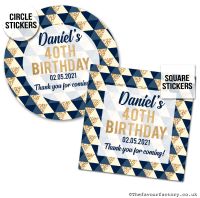 Birthday Stickers Gold And Navy Geometric Triangles - A4 Sheet x1