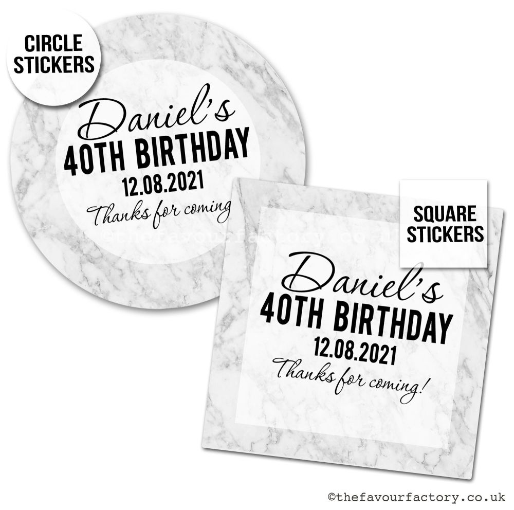 Personalised Stickers For Birthday Modern Marble x 1 A4 Sheet.