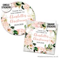 Blush Hydrangeas Personalised Christening Stickers