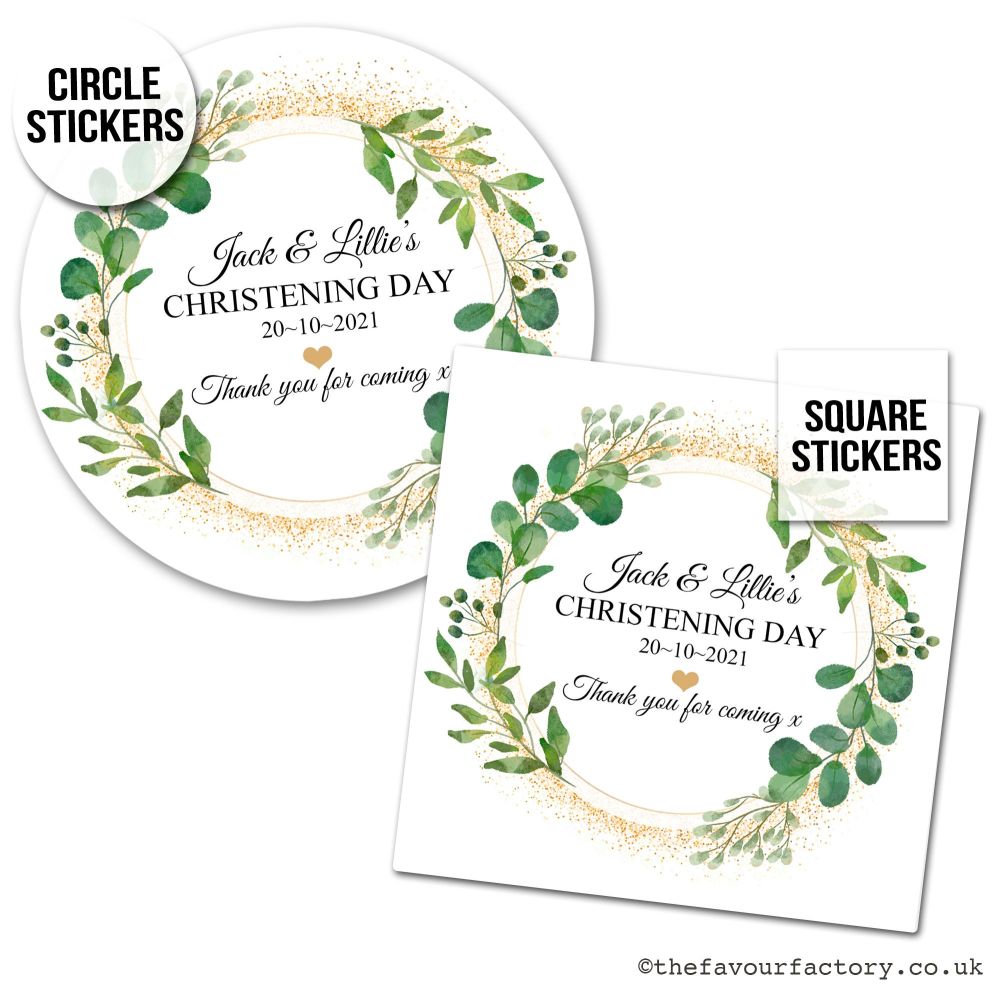 Botanicals Gold Dust Personalised Christening Stickers