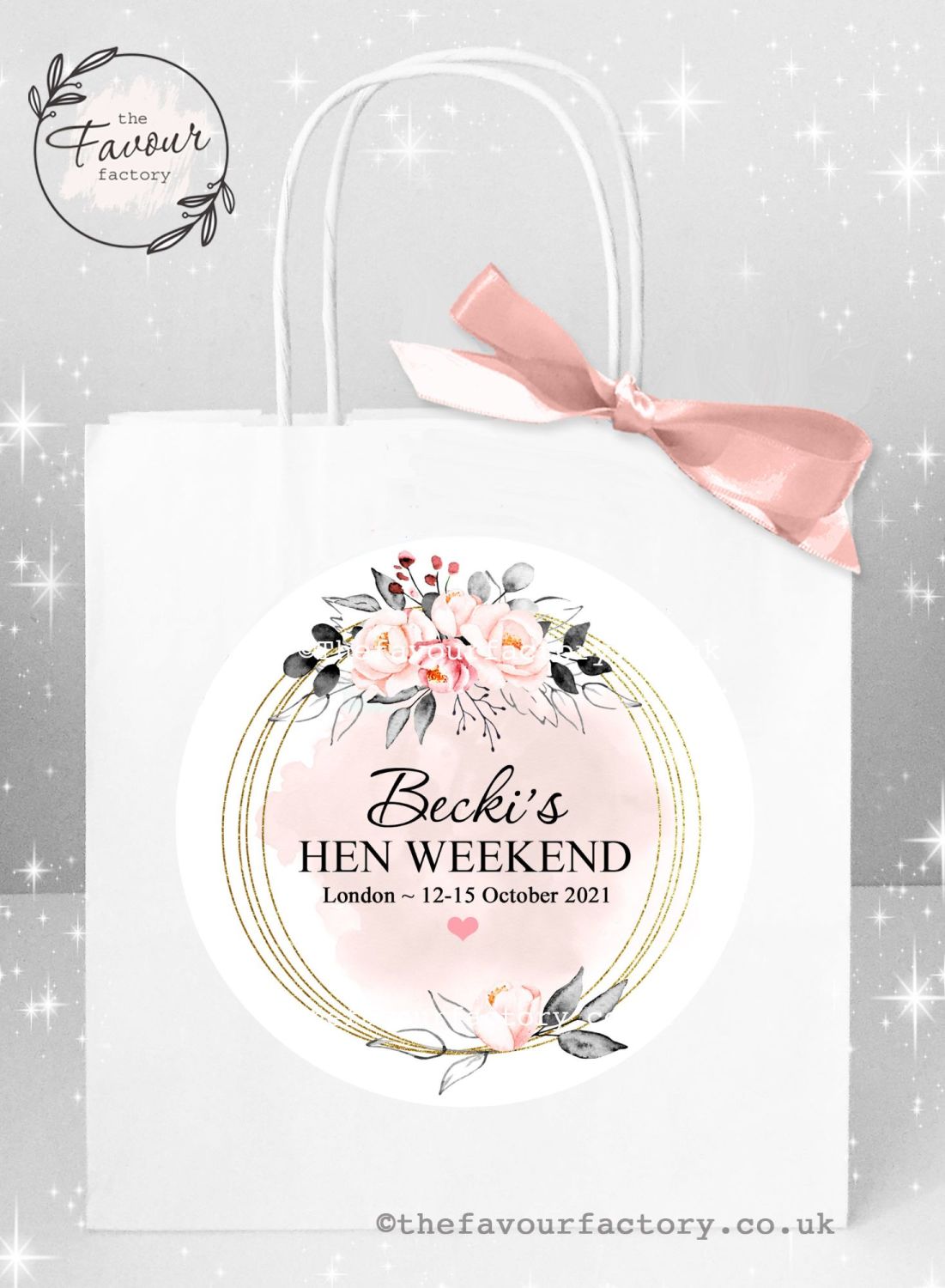 Personalised Hen Party Bags Blush Floral Grey Leaves x 1