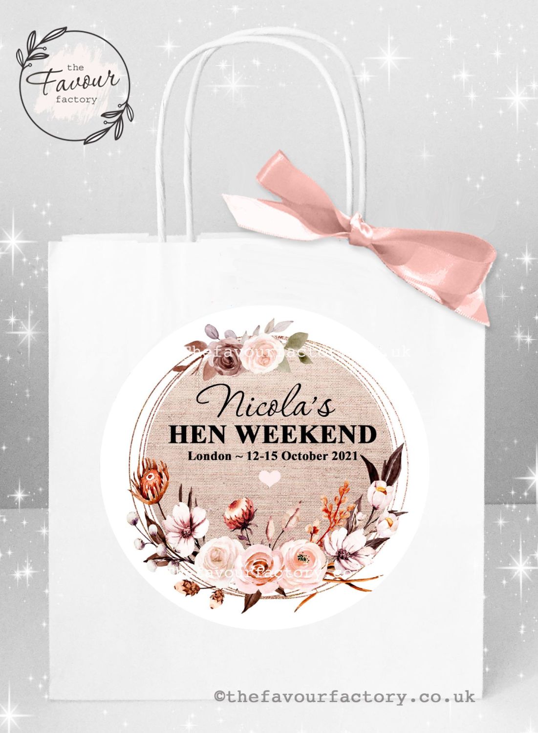 Personalised Hen Party Bags Autumn Florals Burlap Frame x 1