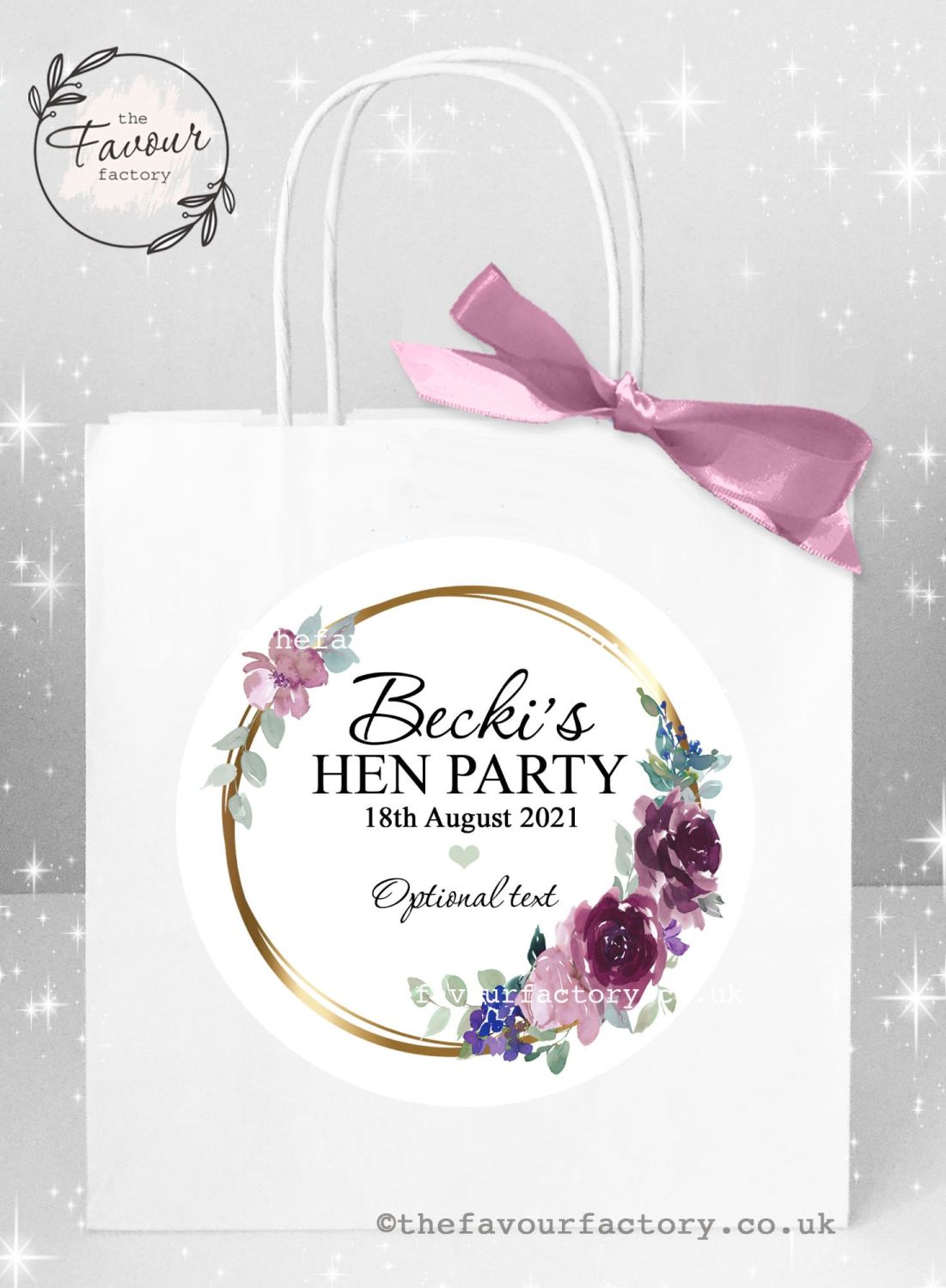 Personalised Hen Party Bags Purples And Plums Floral Frame x 1