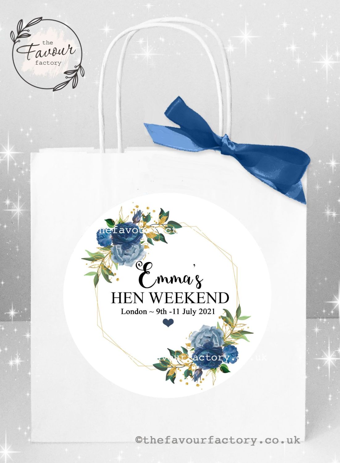 Personalised Hen Party Bags Blue Floral Geometric Frame x 1