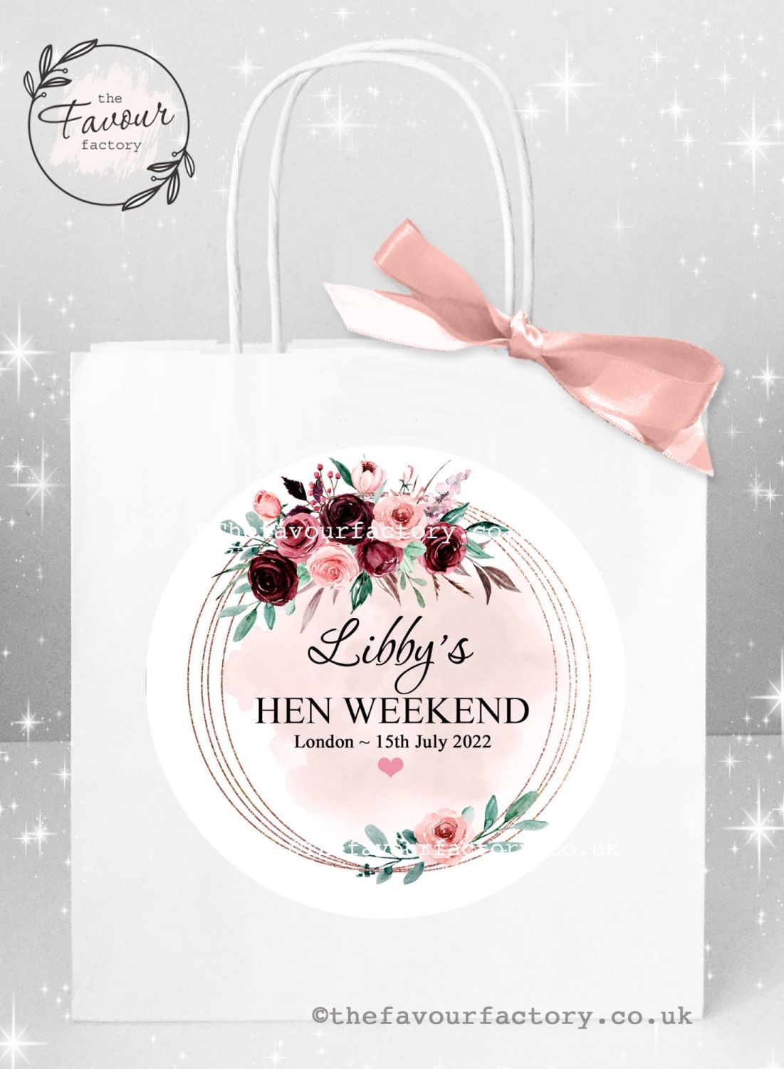 Personalised Hen Party Bags Burgundy Blush Floral Frame x 1