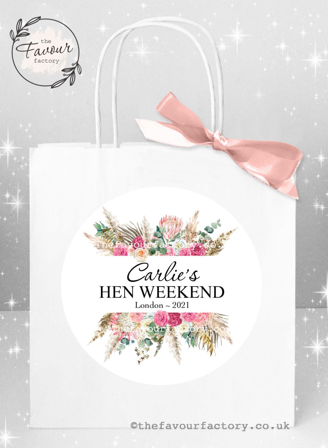 Personalised Hen Party Bags Boho Pampas Bouquet x 1