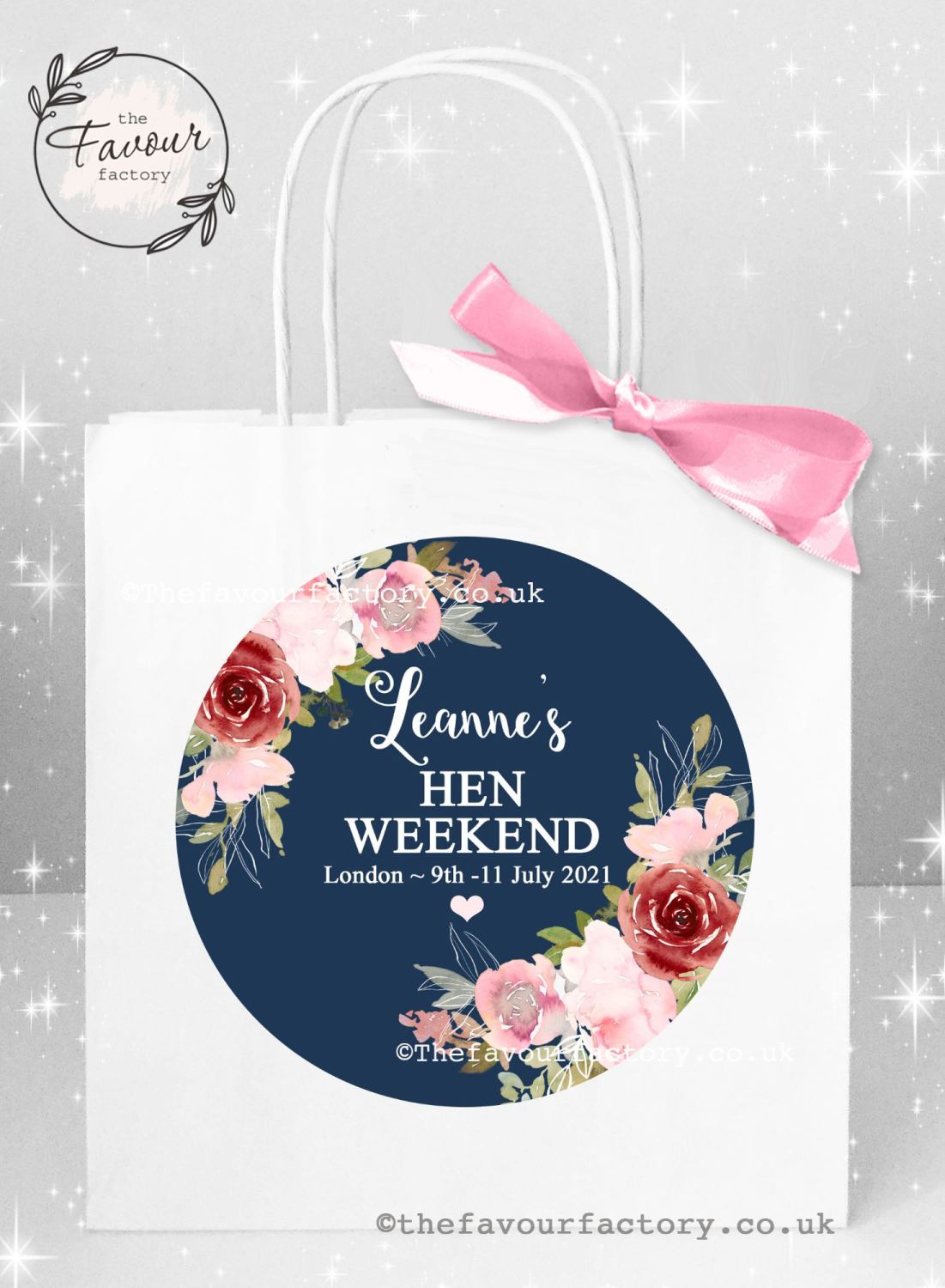 Personalised Hen Party Bags Navy Blush And Burgundy Florals x 1