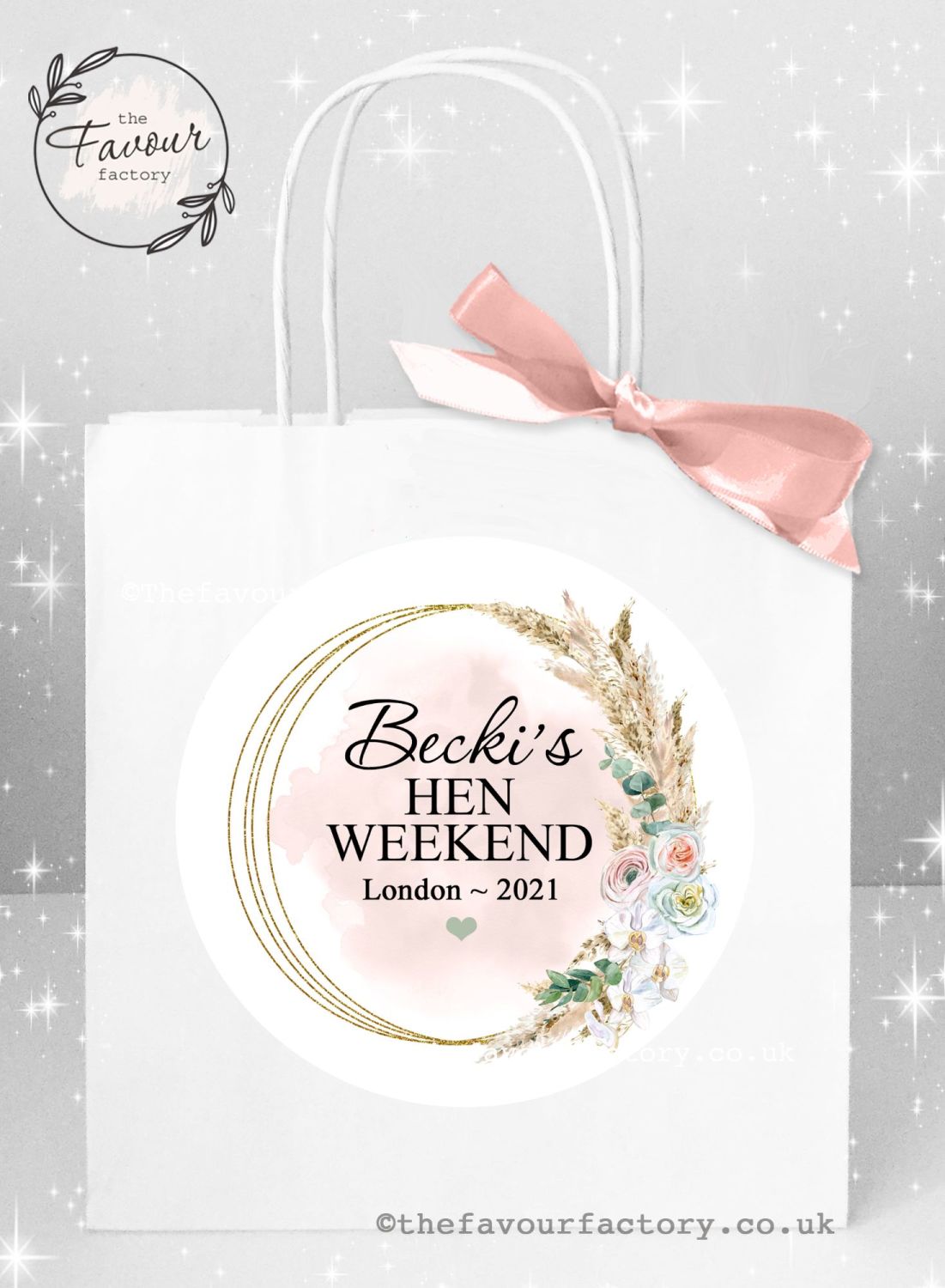 Personalised Hen Party Bags Boho Pampas Frame x 1