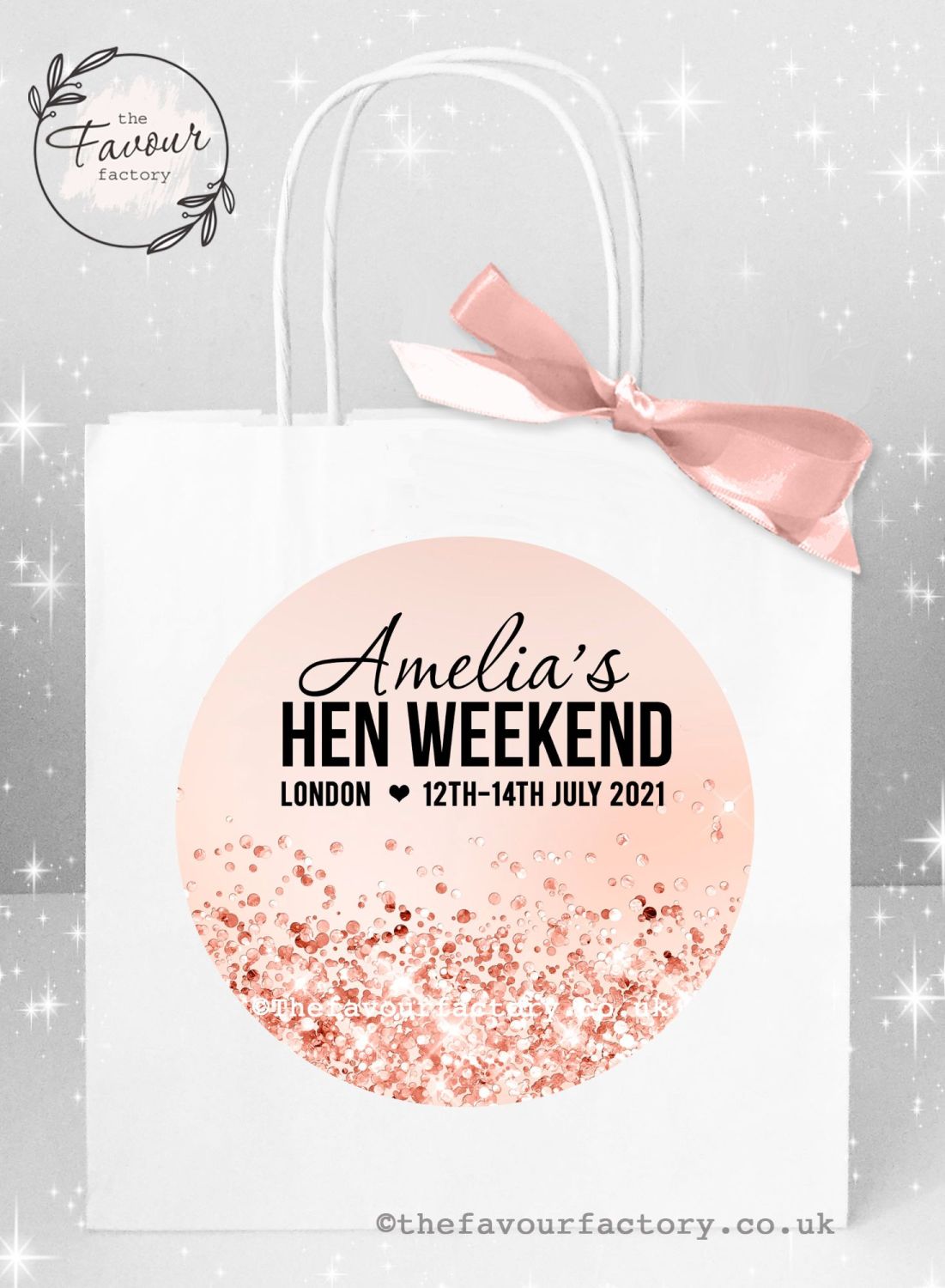 Personalised Hen Party Bags Rose Gold Glitter Confetti x 1