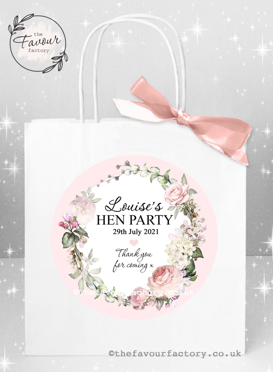 Personalised Hen Party Bags Vintage Floral Wreath x 1