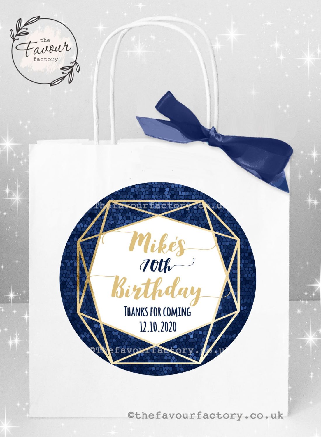 Personalised Birthday Party Bags Navy And Gold Geometric Frame x 1