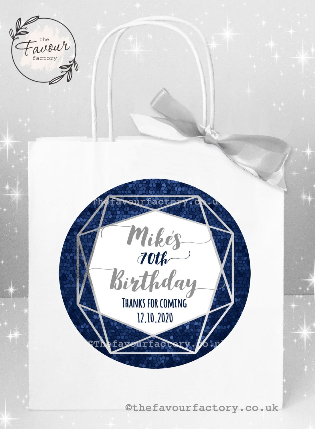 Personalised Birthday Party Bags Navy And Silver Geometric Frame x 1