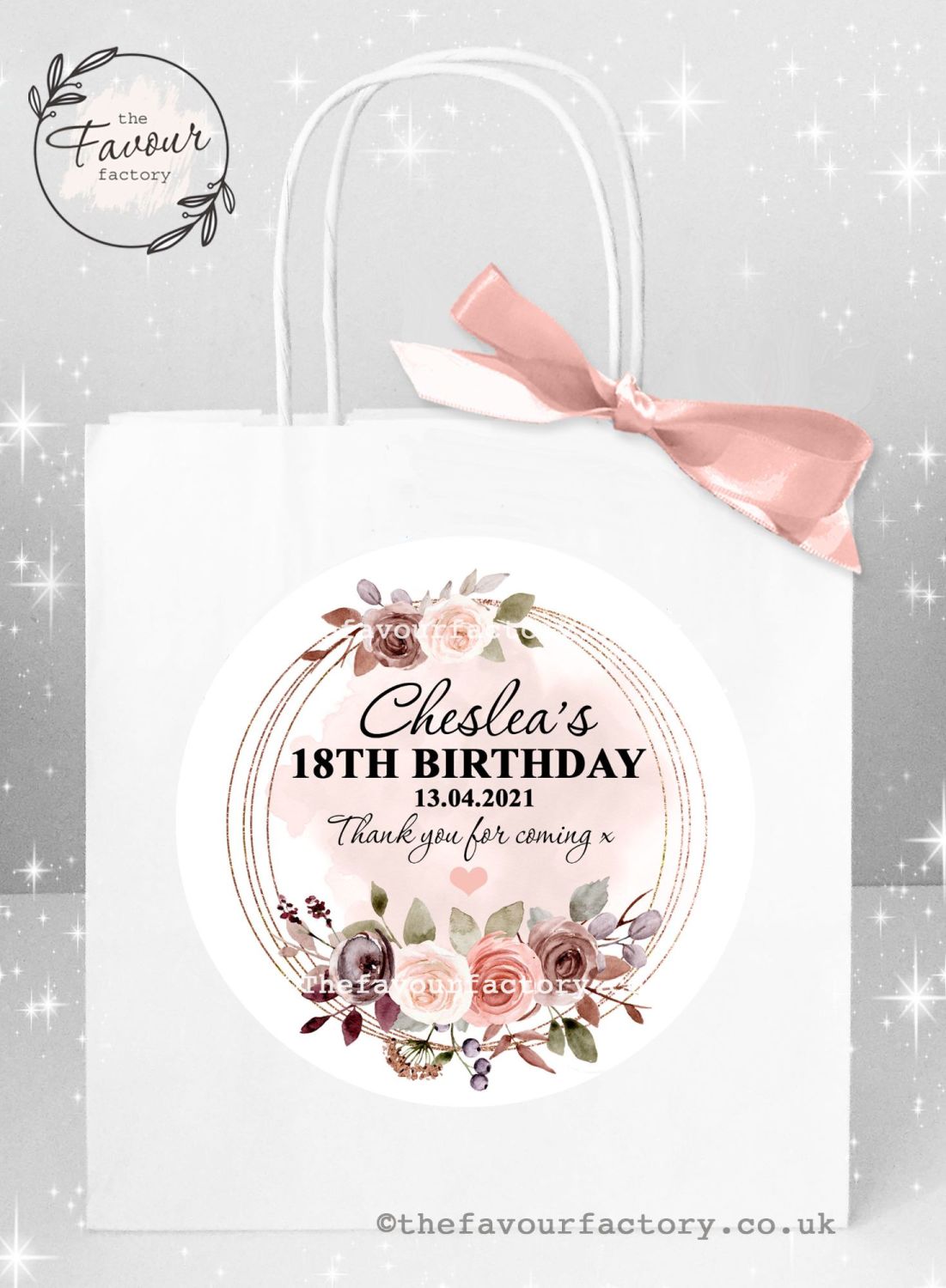 Personalised Birthday Party Bags Autumn Watercolour Floral Frame x 1