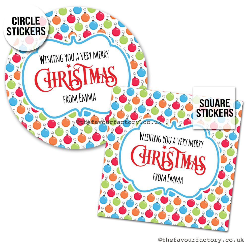 Christmas Stickers Bright Baubles - A4 Sheet x1