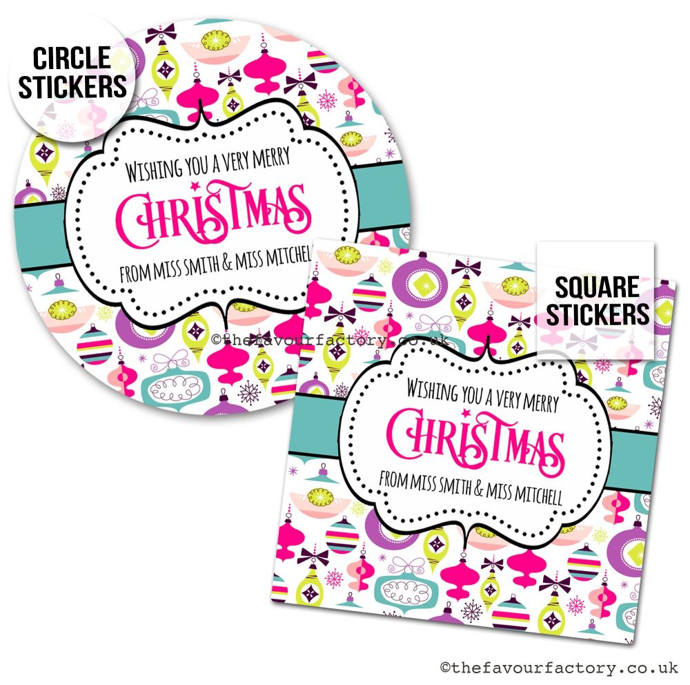 Christmas Stickers Retro Baubles - A4 Sheet x1