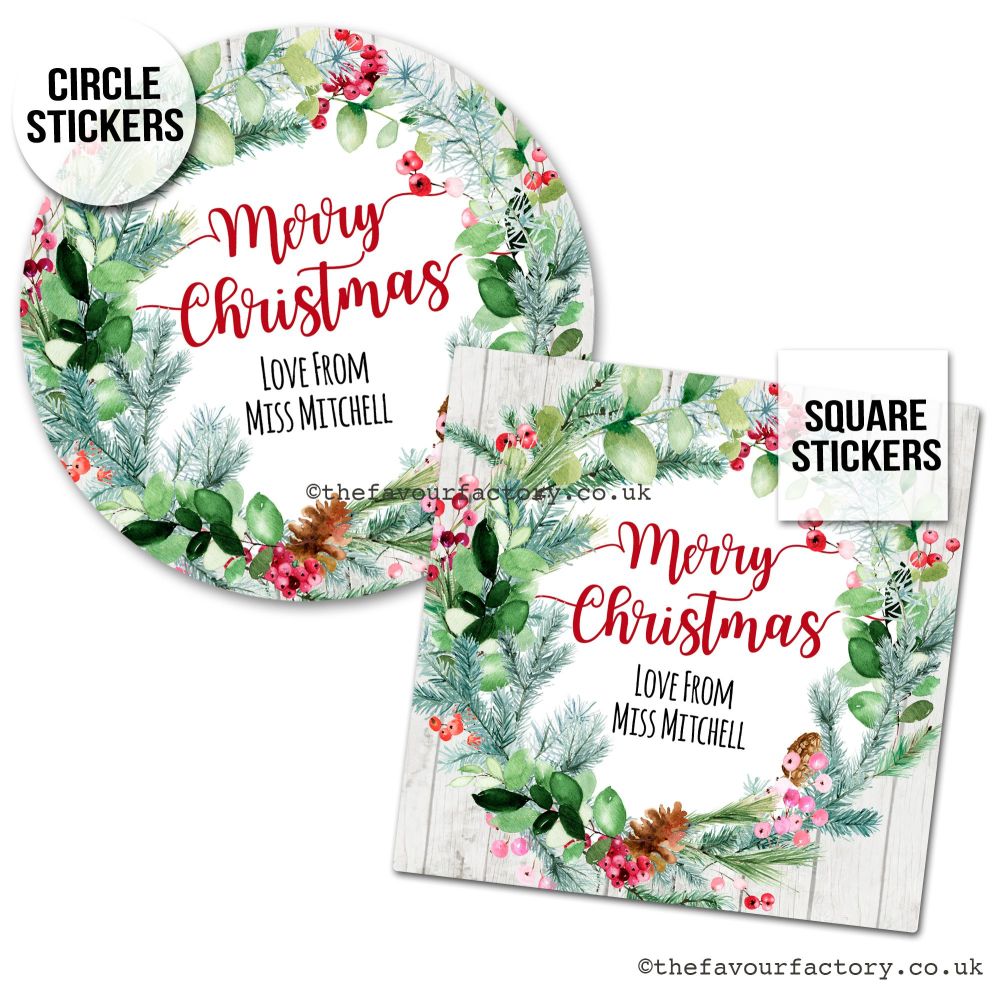 Christmas Stickers Pinecone Berry Wreath - A4 Sheet x1