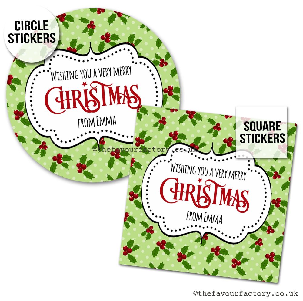 Christmas Stickers Polka Dot Holly - A4 Sheet x1