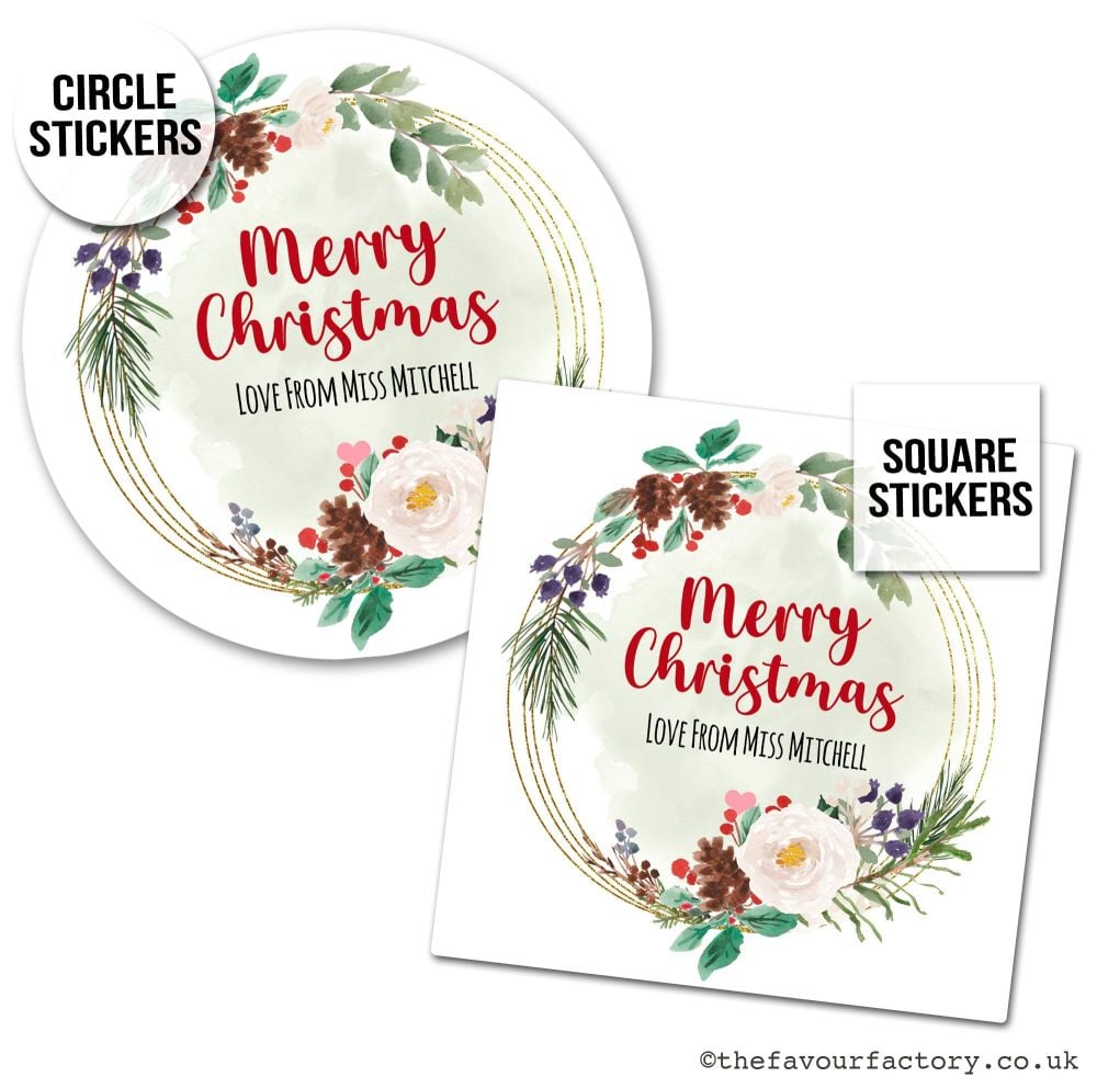 Christmas Stickers Floral Pinecone Frame - A4 Sheet x1