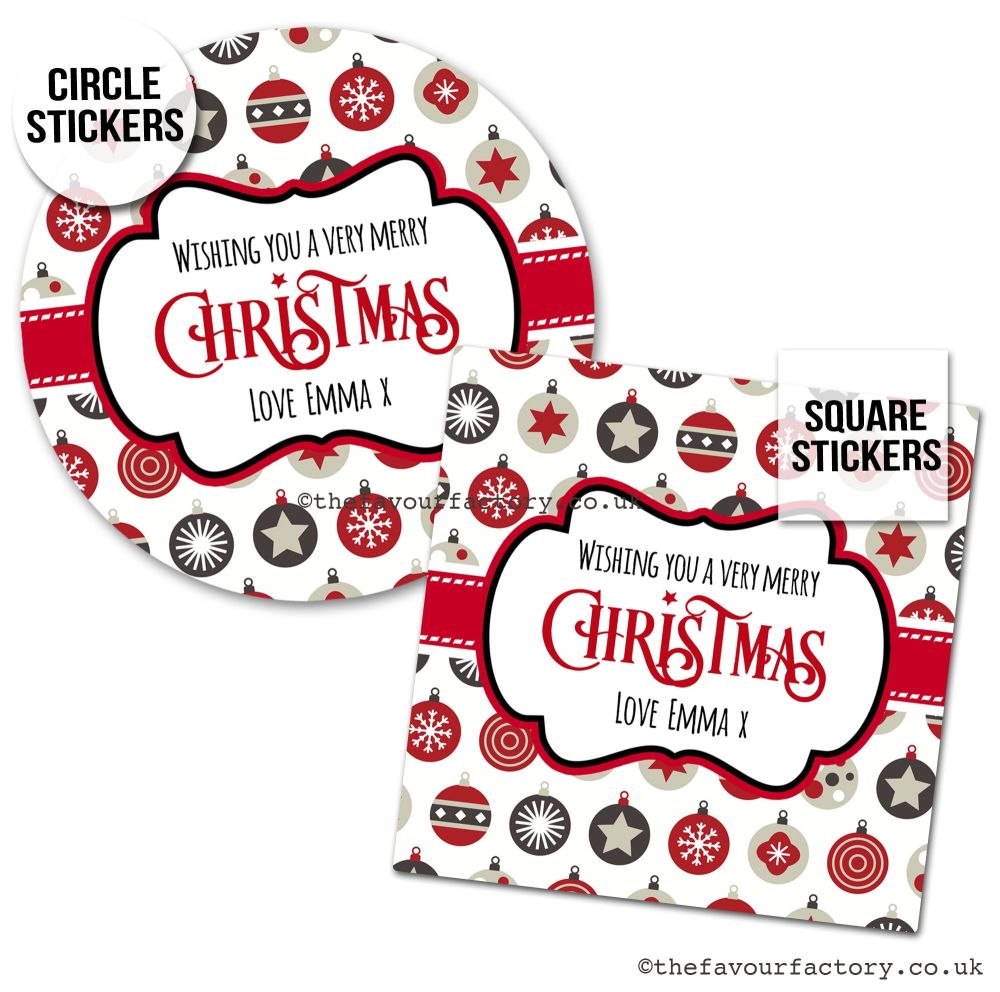Christmas Stickers Red And Grey Baubles - A4 Sheet x1