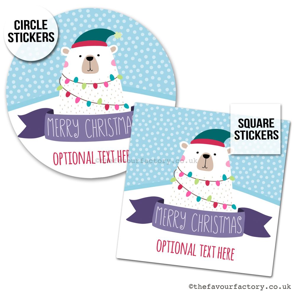 Christmas Stickers Polar Bear In Lights - A4 Sheet x1