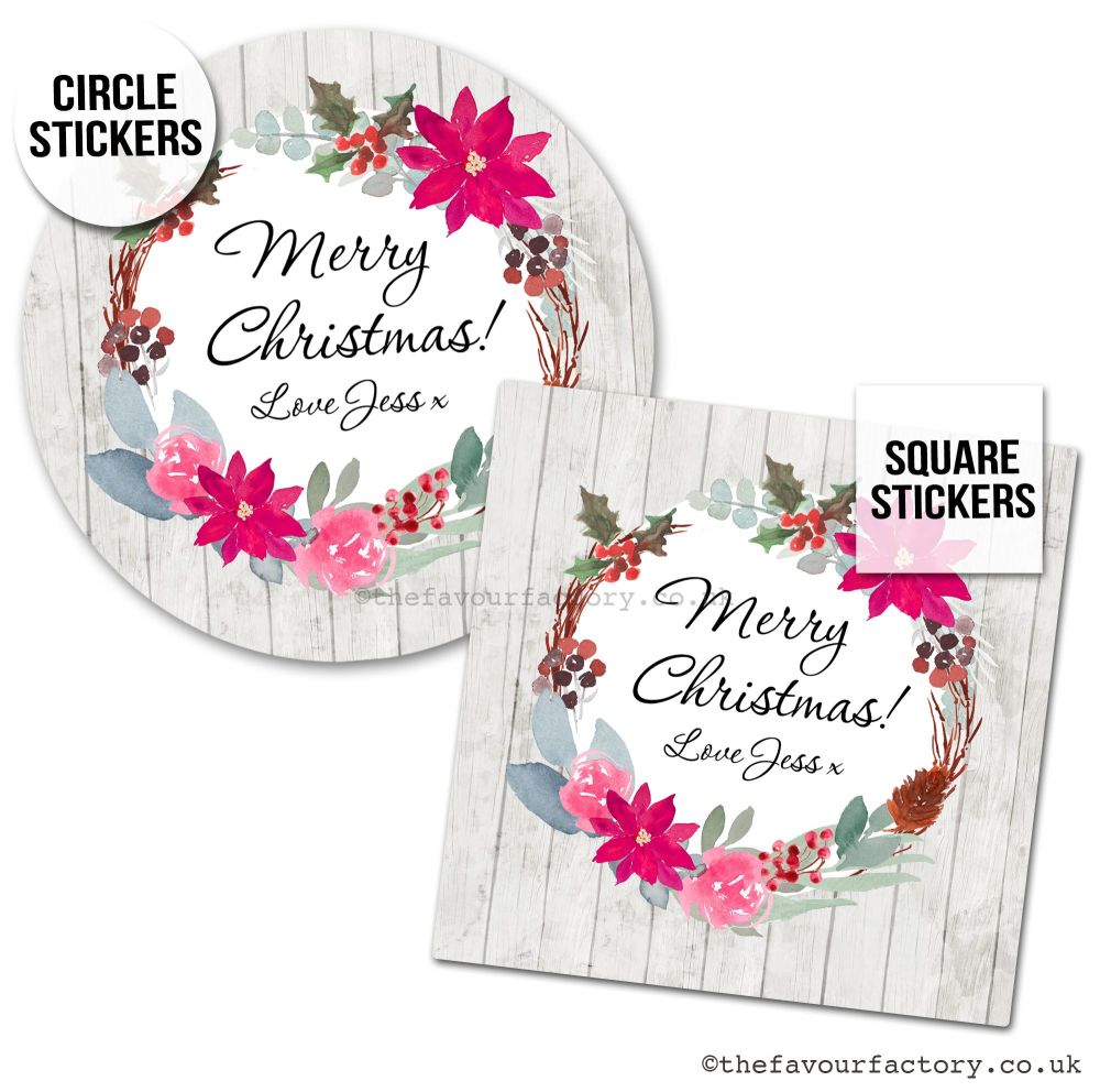 Christmas Stickers Poinsettia Pine Cone Rustic Wreath - A4 Sheet x1
