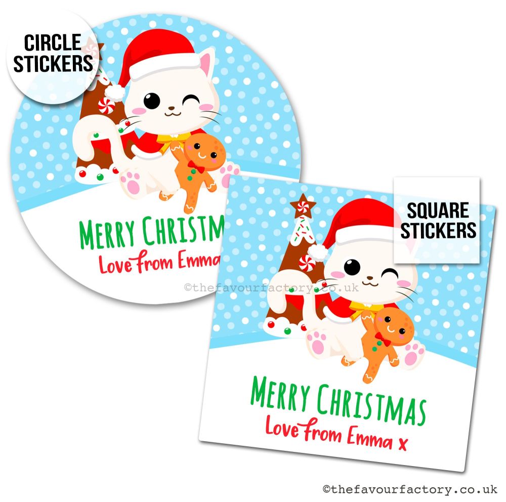 Christmas Stickers Cute Kitty With Gingerbread- A4 Sheet x1