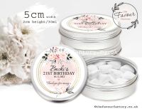 Birthday Favours Mint Tins Blush & Grey Watercolour Floral Frame x1