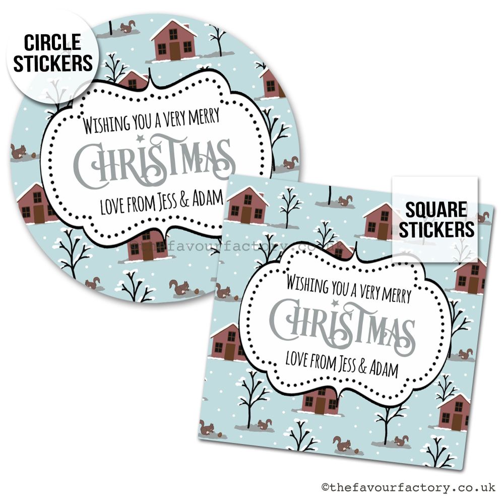 Christmas Stickers Berry Cabins And Squirrels - A4 Sheet x1