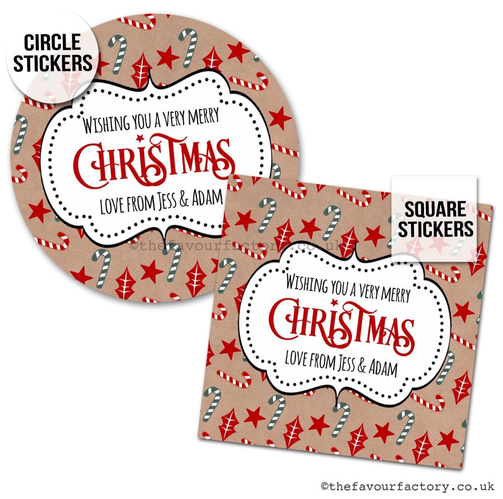 Christmas Stickers Kraft Candy Canes - A4 Sheet x1