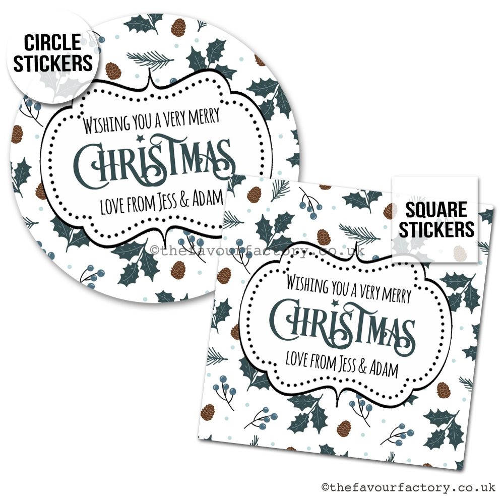 Christmas Stickers Holly And Cones - A4 Sheet x1