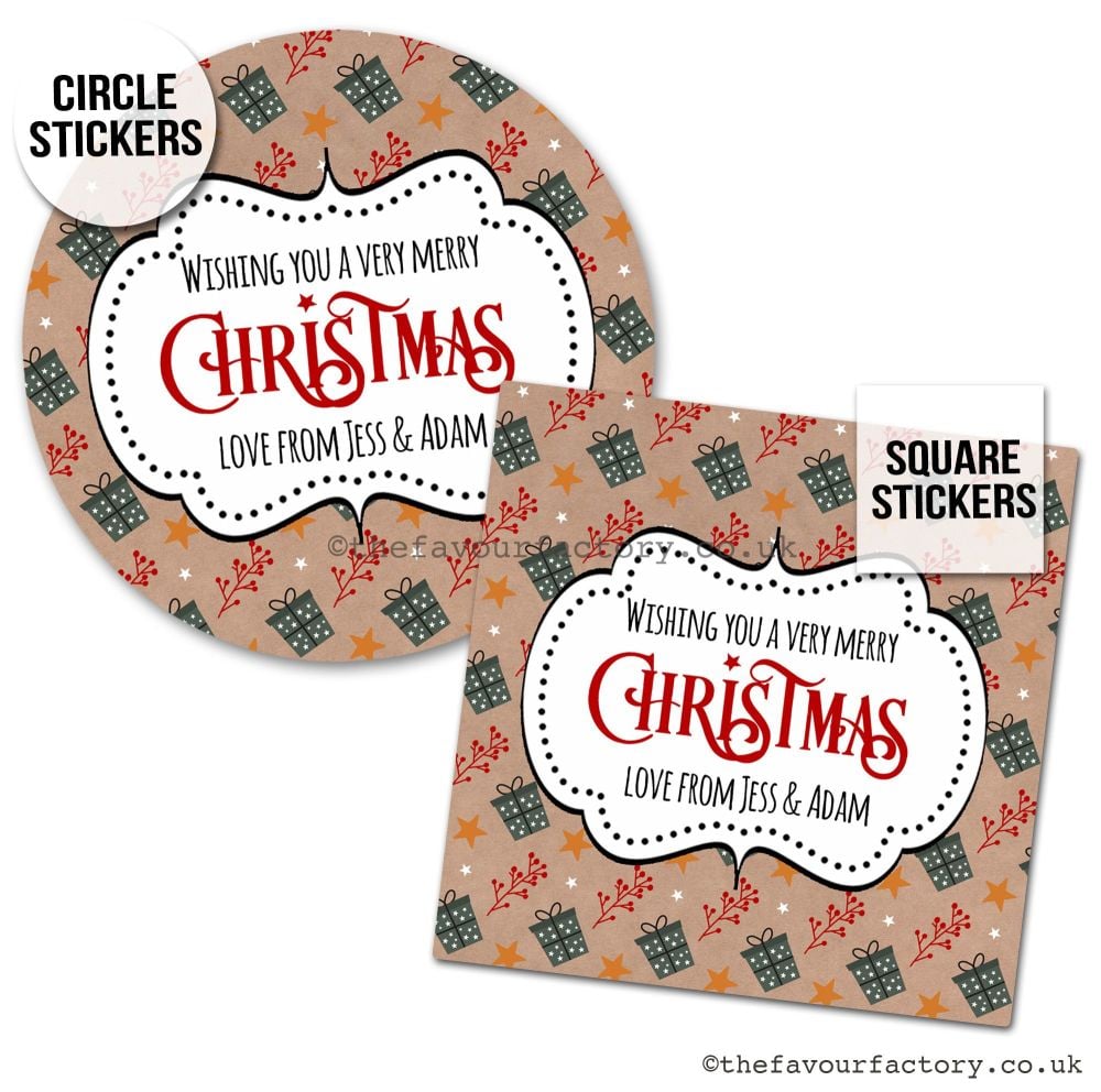 Christmas Stickers Kraft Presents - A4 Sheet x1