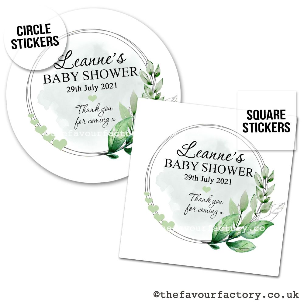 Personalised Stickers Baby Shower Botanical Heart Leaf Frame - A4 Sheet x1
