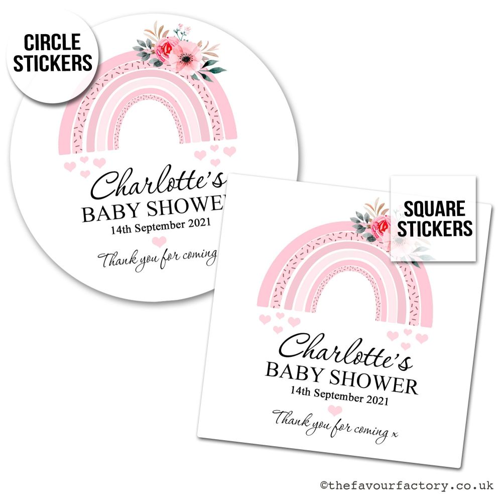 Personalised Stickers Baby Shower Pink Rainbow - A4 Sheet x1
