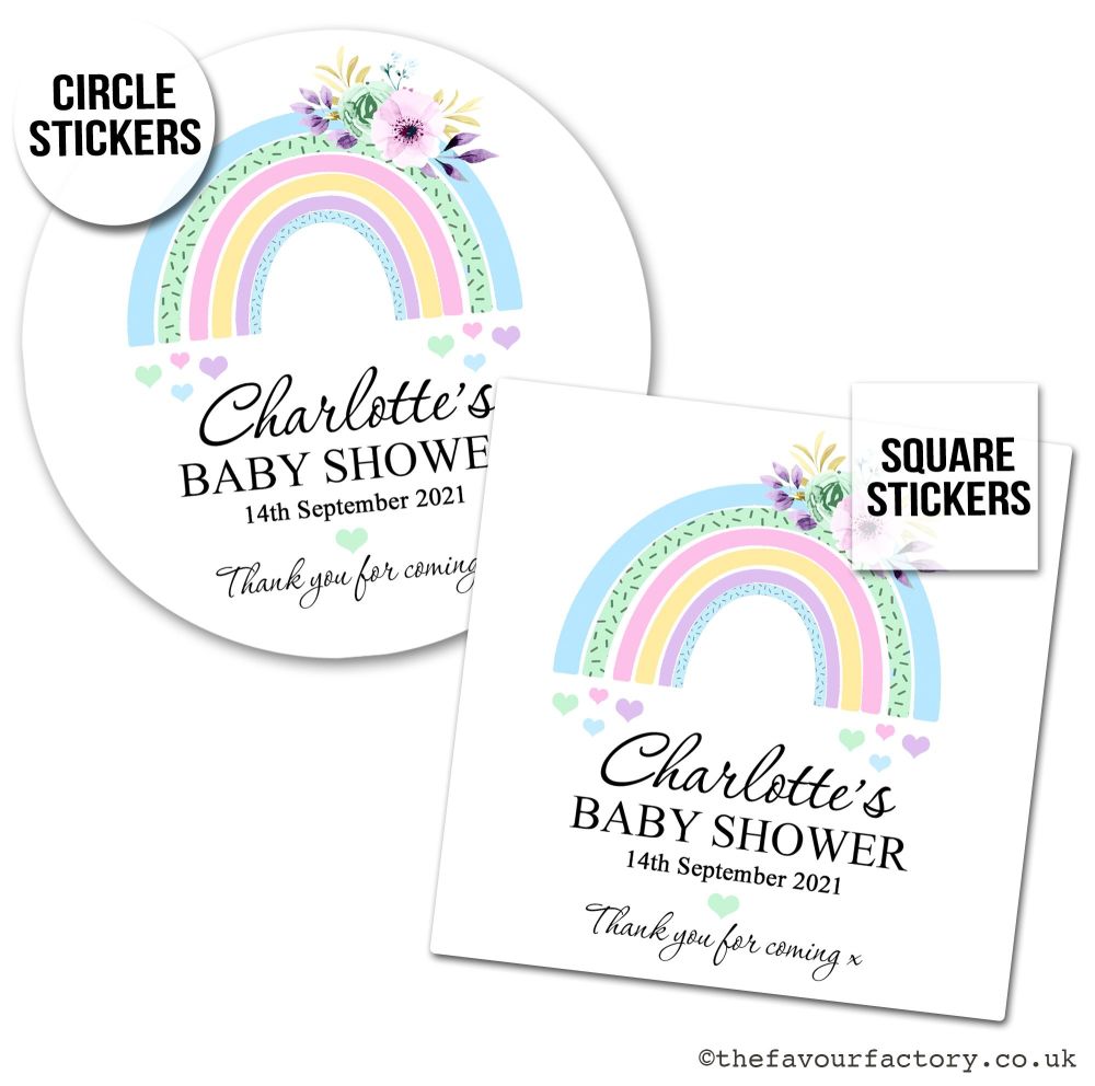 Personalised Stickers Baby Shower Pastels Rainbow - A4 Sheet x1